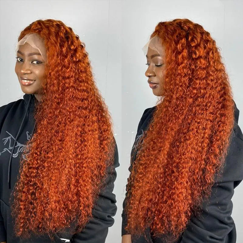Deep Wave 13*4 13*6 Curly Ginger Color Wig Lace Wigs 180% Density Lace Front Wigs Ashimary