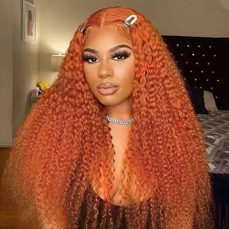 Deep Wave 13*4 13*6 Curly Ginger Color Wig Lace Wigs 180% Density Lace Front Wigs Ashimary