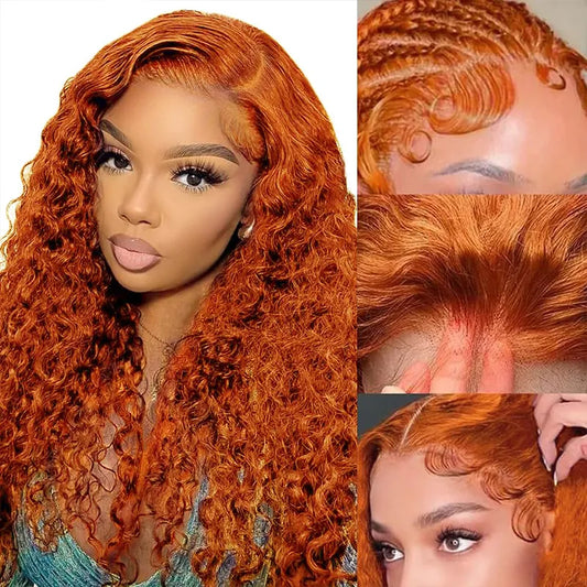 Water Wave Ginger Color Lace Wig 13x4/13x6 Lace frontal Wigs 180% Density Lace Front Wigs Ashimary
