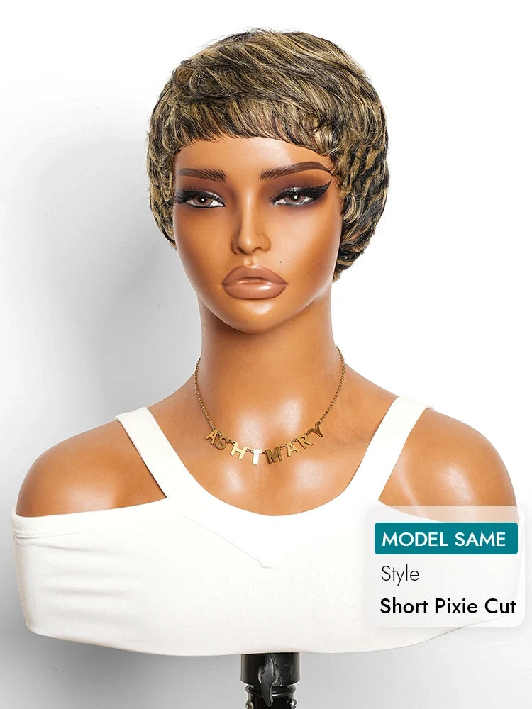 2 Wigs=$89 | Short Pixie Cut Glueless Human Hair Wig + Glueless Highlight Pixie Cut Wig