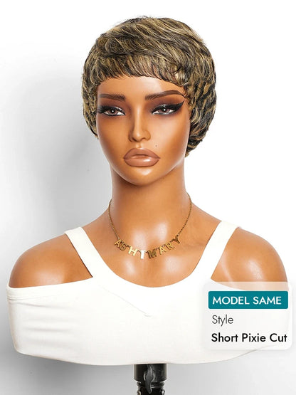 2 Wigs=$89 | Short Pixie Cut Glueless Human Hair Wig + Glueless Highlight Pixie Cut Wig