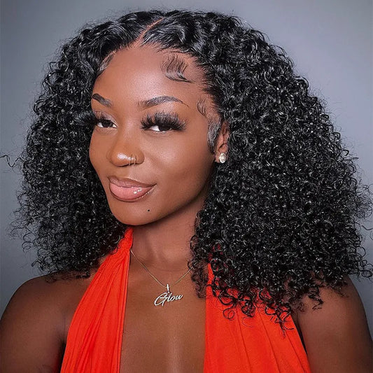 Pixie Jerry Curl Black Bob Wig Pull Go Wig 10A Brazilian Human Hair