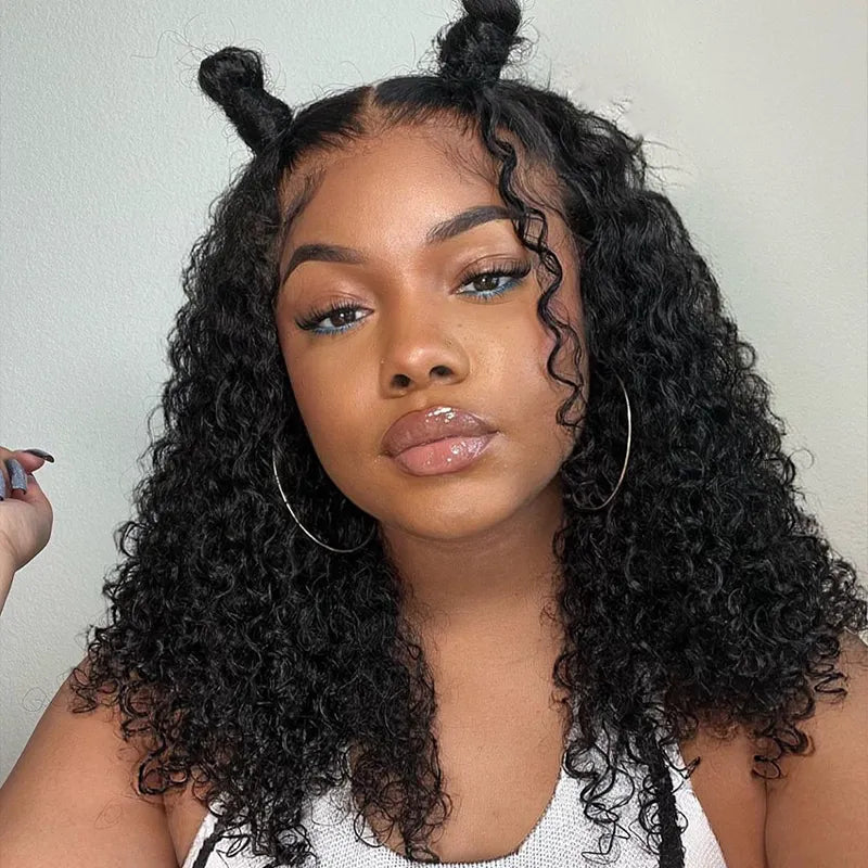 Pixie Jerry Curl Black Bob Wig Pull Go Wig 10A Brazilian Human Hair
