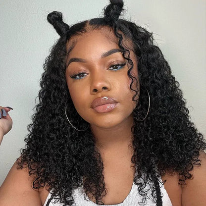 Pixie Jerry Curl Black Bob Wig Pull Go Wig 10A Brazilian Human Hair