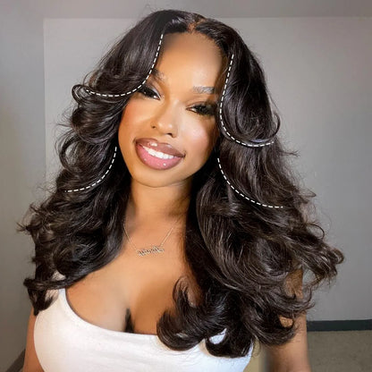 Layered Cut Pre-Bleached Body Wave Pre-Cut 7x5 T Part Glueless Lace Wear Go Wigs