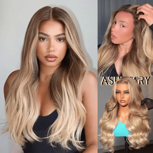 Ombre Blonde Bouncy Body Wave Wig 6x4.5 Lace Glueless Wig Face Framing Highlight Human Hair Wig