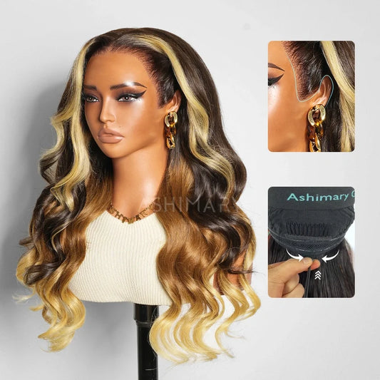 Ombre Loose Body Wave Wig Glueless Pull Go 13x6 Full Lace Front with Snug Fit Drawstring