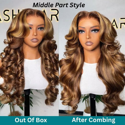Pre Styled Highlight Peacock Curls Lace Front Wig 13x6 Pull Go Glueless Human Hair with Bold Layers