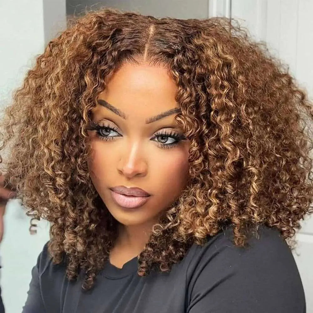 [US 24H Ship] Pull Go Blonde Highlight 6x4.5 Lace Closure Kinky Curly Human Hair Wig