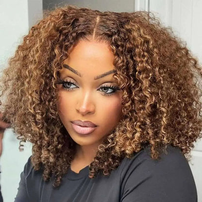 [US 24H Ship] Pull Go Blonde Highlight 6x4.5 Lace Closure Kinky Curly Human Hair Wig