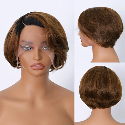 Pre-Styled Pixie Cut Short Bob Wig Affordable Glueless Human Hair Wig Lace Wig