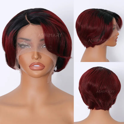 Pre-Styled Pixie Cut Short Bob Wig Affordable Glueless Human Hair Wig Lace Wig