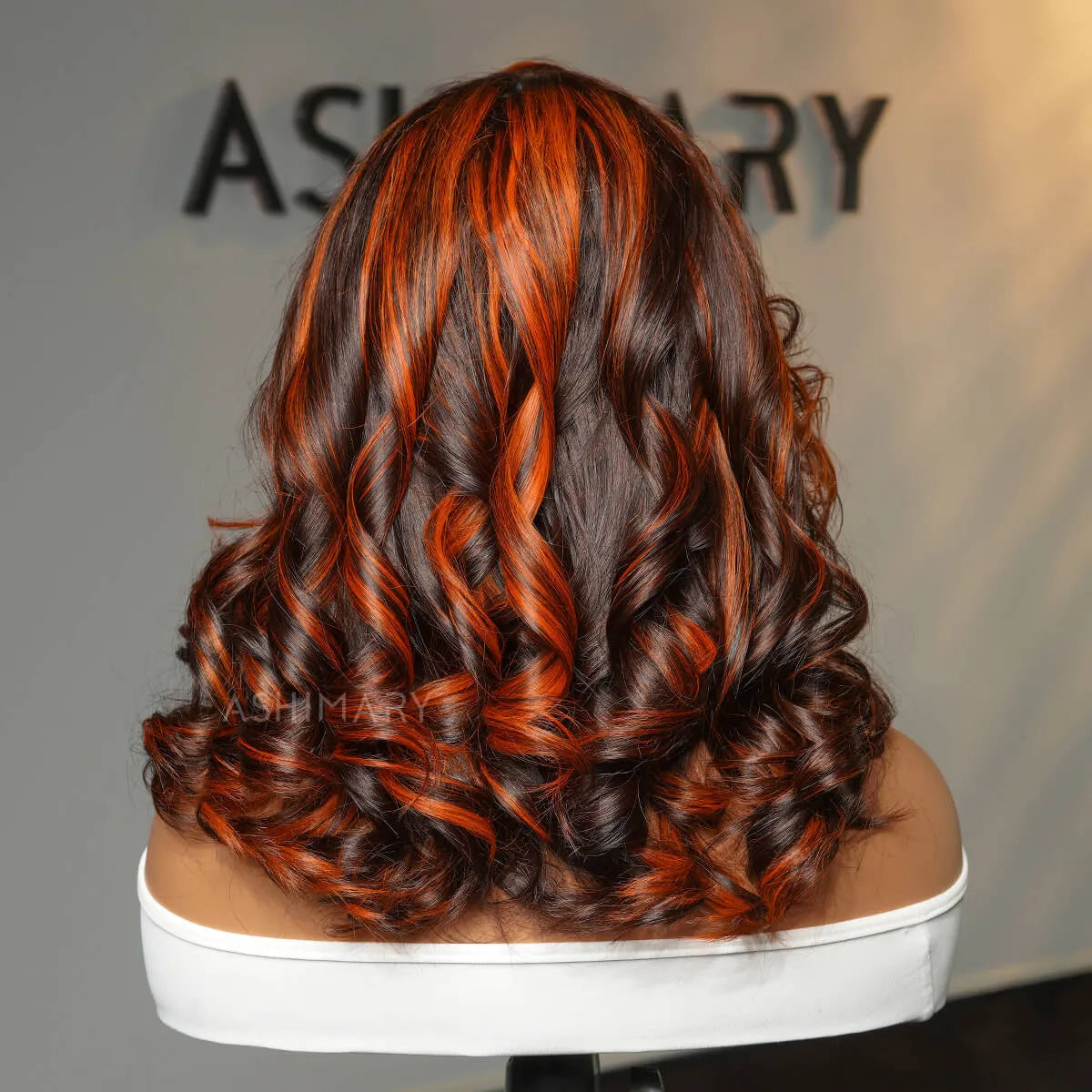 Ginger Highlight on Rich Brown Layer Cut Pre-Styled Body Wave Short Bob Wig Transparent Human Hair Wigs