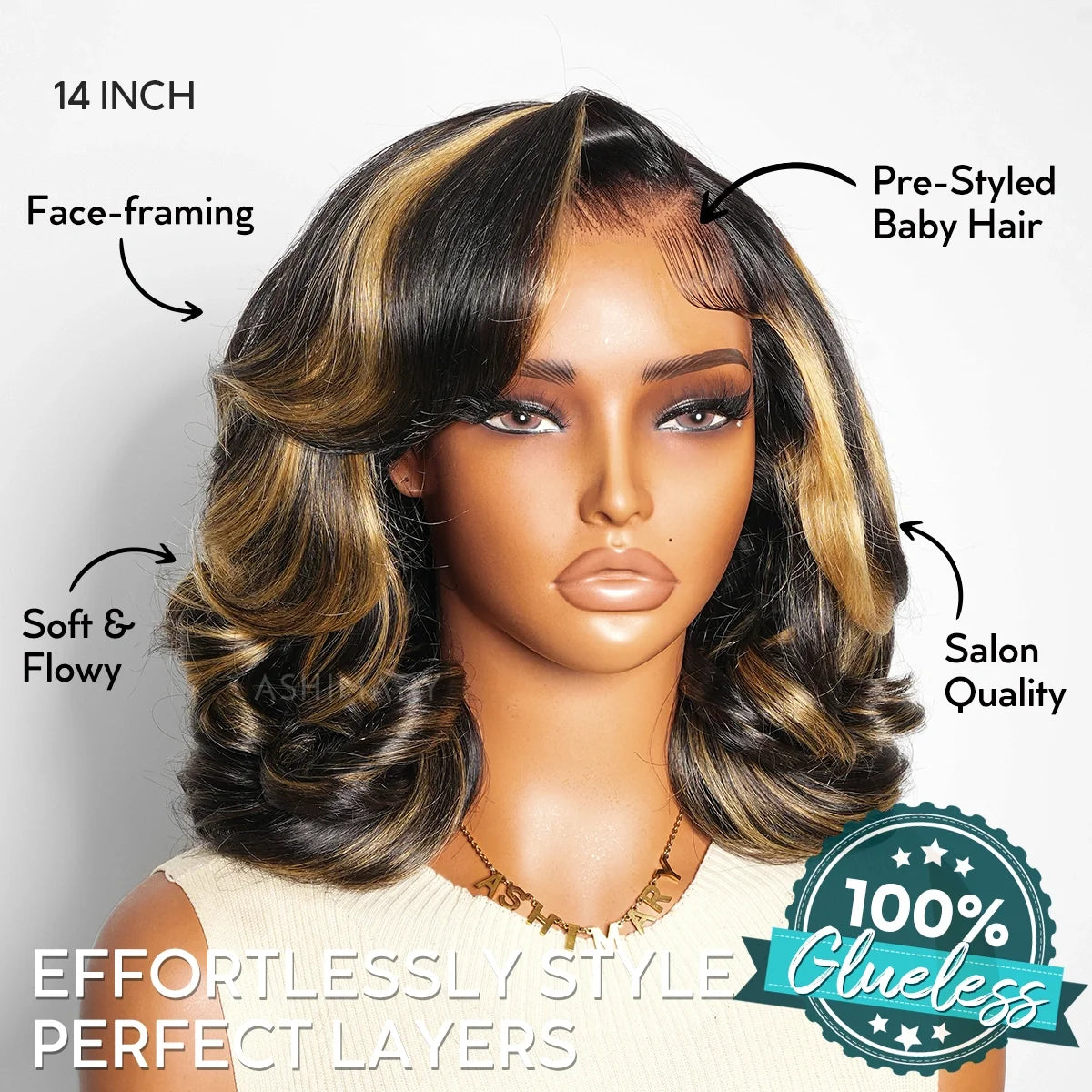 Light Highlight Glueless Pre-Styled Short Bob Body Wave Wig Pre-Everything Salon Free Human Hair Wig