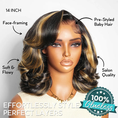Light Highlight Glueless Pre-Styled Short Bob Body Wave Wig Pre-Everything Salon Free Human Hair Wig