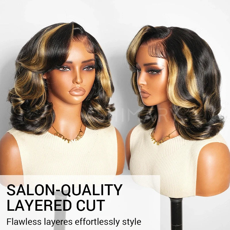 Light Highlight Glueless Pre-Styled Short Bob Body Wave Wig Pre-Everything Salon Free Human Hair Wig