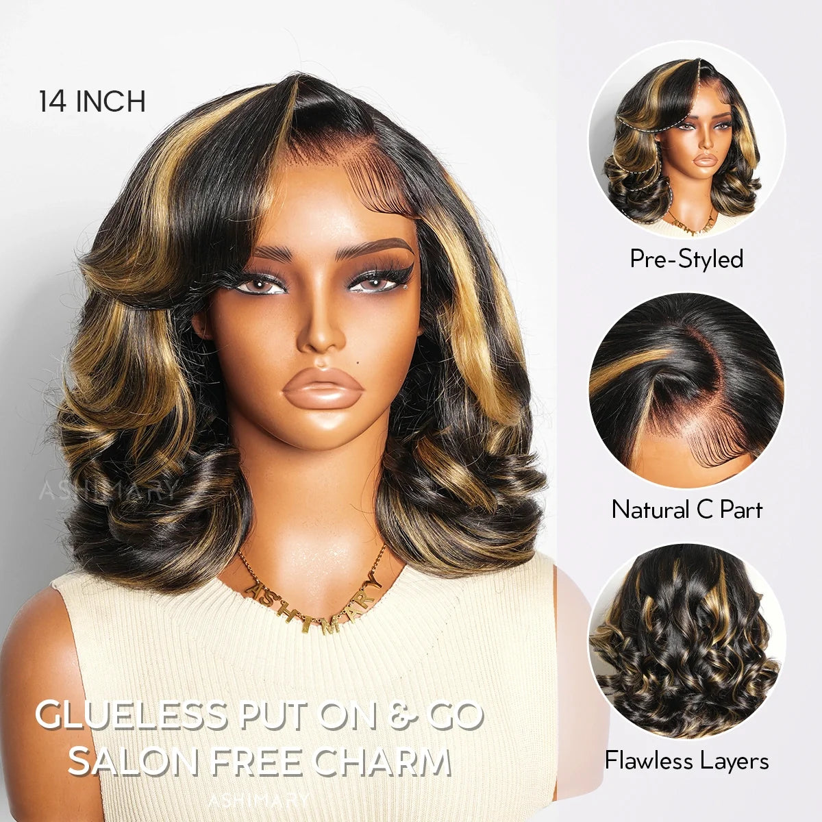 Light Highlight Glueless Pre-Styled Short Bob Body Wave Wig Pre-Everything Salon Free Human Hair Wig