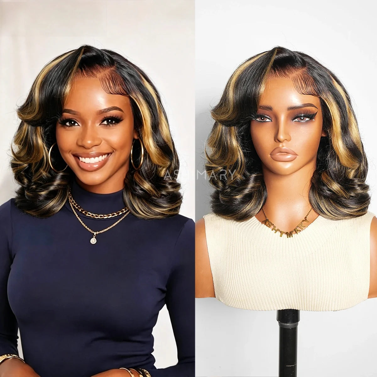 Light Highlight Glueless Pre-Styled Short Bob Body Wave Wig Pre-Everything Salon Free Human Hair Wig