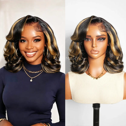 Light Highlight Glueless Pre-Styled Short Bob Body Wave Wig Pre-Everything Salon Free Human Hair Wig