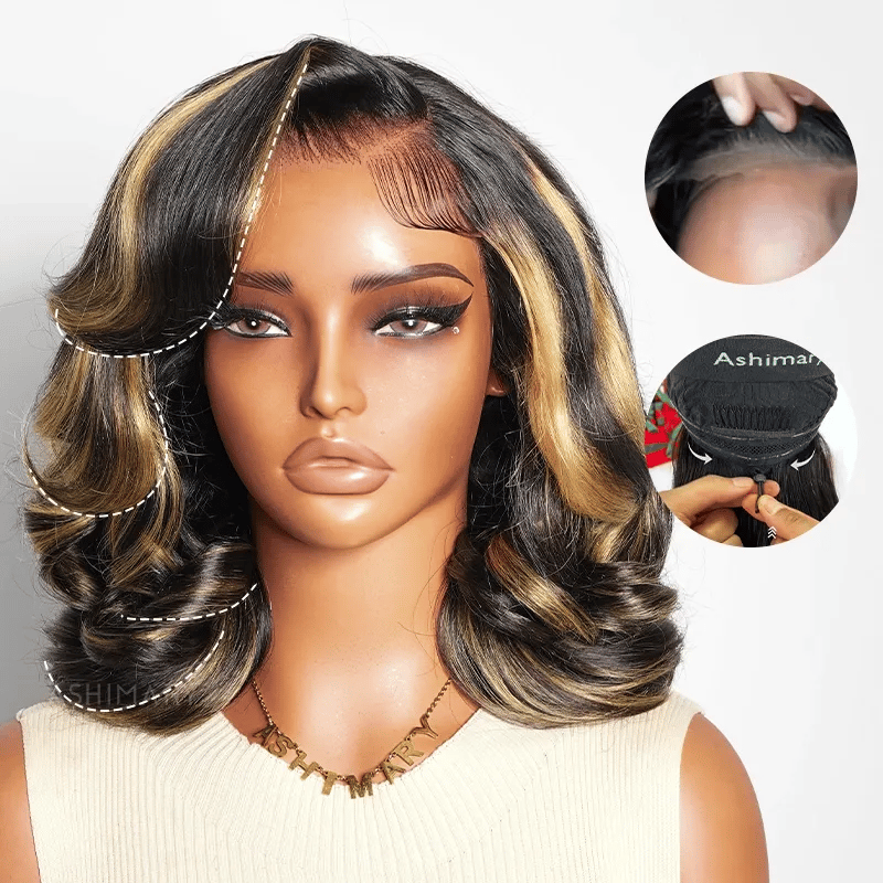 Light Highlight Glueless Pre-Styled Short Bob Body Wave Wig Pre-Everything Salon Free Human Hair Wig