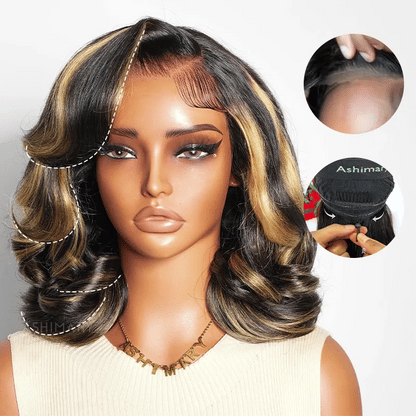 Light Highlight Glueless Pre-Styled Short Bob Body Wave Wig Pre-Everything Salon Free Human Hair Wig