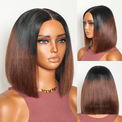 Razor-Sharp Bobs Vietnamese Hair Ombre Brown Double Drawn Glueless 2x6 Lace Luxury Sleek Bob Human Hair Wigs