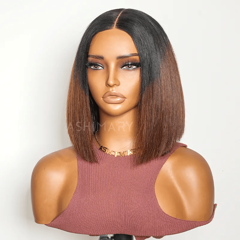 Razor-Sharp Bobs Vietnamese Hair Ombre Brown Double Drawn Glueless 2x6 Lace Luxury Sleek Bob Human Hair Wigs