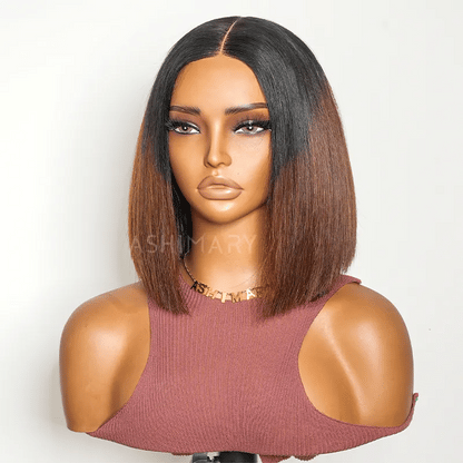 Razor-Sharp Bobs Vietnamese Hair Ombre Brown Double Drawn Glueless 2x6 Lace Luxury Sleek Bob Human Hair Wigs