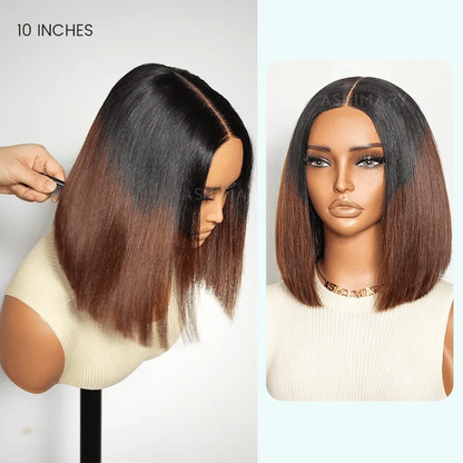 Razor-Sharp Bobs Vietnamese Hair Ombre Brown Double Drawn Glueless 2x6 Lace Luxury Sleek Bob Human Hair Wigs