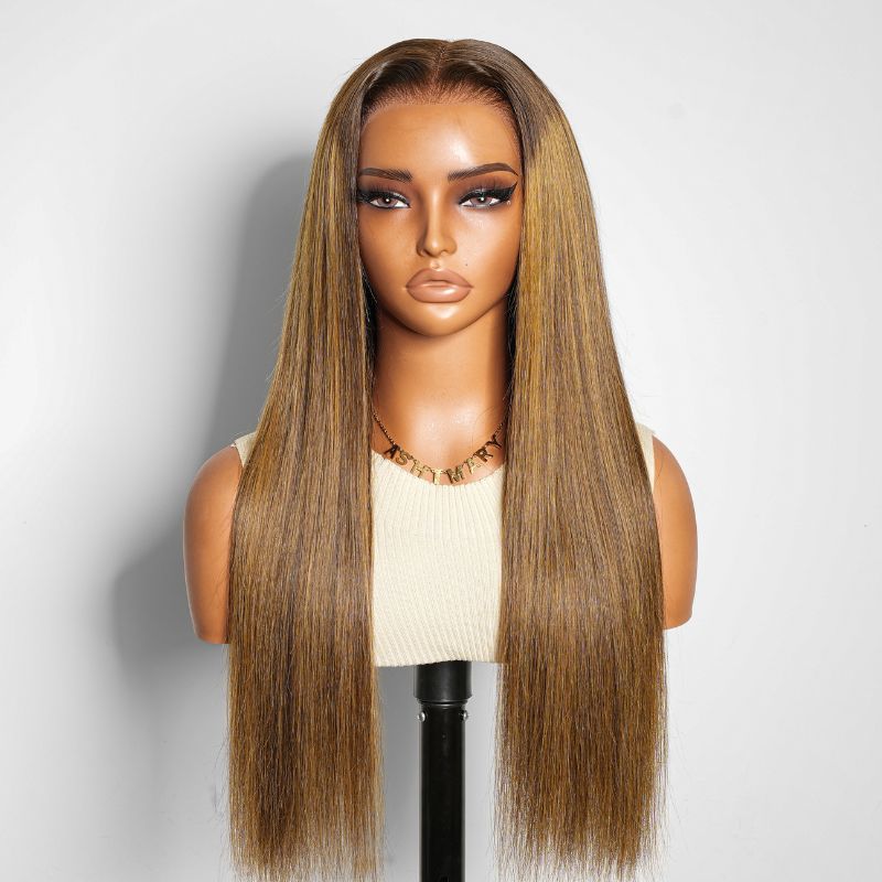 Silky Straight Brown Highlight Ombre Pull Go 13x6 Full Lace Wig Glueless Wig Suits All Heads