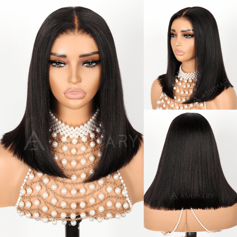 BOGO Yaki Straight Glueless Bob Wig Pull Go Pre Cut Lace Human Hair Wig