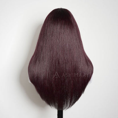 Dark Plum Color Straight Glueless Invisi Strap 360 Lace Frontal Wigs Tight & Neat Pre-Cut layered Optional