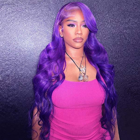 Vibrant Darker Purple Color 5*5 13*4 Transparent Lace Frontal Wigs Body Wave Human Hair