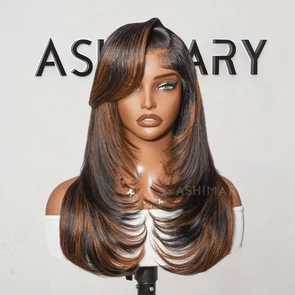 Brown Mix Highlight High Layers Face Framing 6x4.5 Lace Glueless Straight Wig Pre-Everything Salon Style Wig
