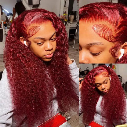 99J Burgundy Curly Wig 360 Frontal Wigs Ashimary Virgin Hair Front Wigs