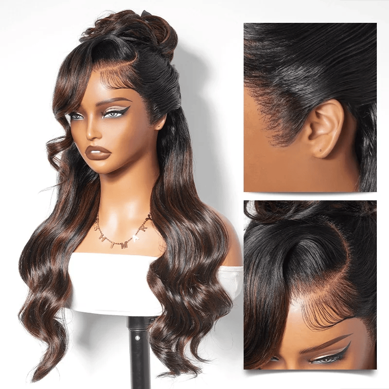 $100 OFF Balayage Brown Highlight Peacock Curls 13x6 Full Lace Wig Glueless Pull & Go Pre-Styled with Heavy Layers