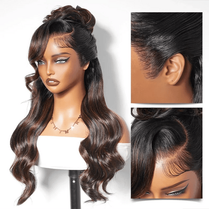 $100 OFF Balayage Brown Highlight Peacock Curls 13x6 Full Lace Wig Glueless Pull & Go Pre-Styled with Heavy Layers