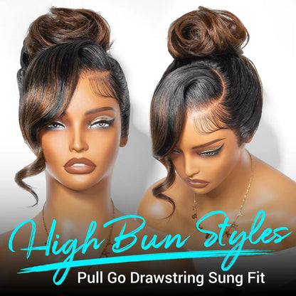 $100 OFF Balayage Brown Highlight Peacock Curls 13x6 Full Lace Wig Glueless Pull & Go Pre-Styled with Heavy Layers
