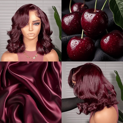 Black Cherry Short Bob Body Wave Wig Pre-Everything Glueless Human Hair