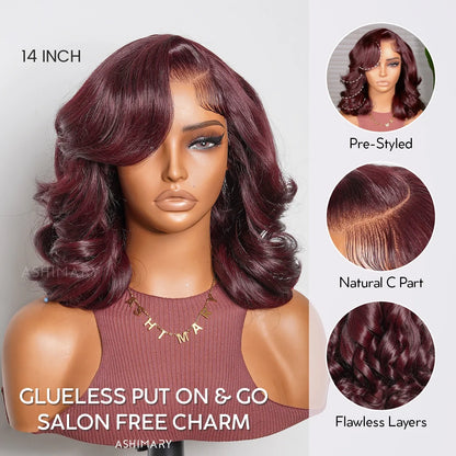 Black Cherry Short Bob Body Wave Wig Pre-Everything Glueless Human Hair