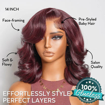 Black Cherry Short Bob Body Wave Wig Pre-Everything Glueless Human Hair