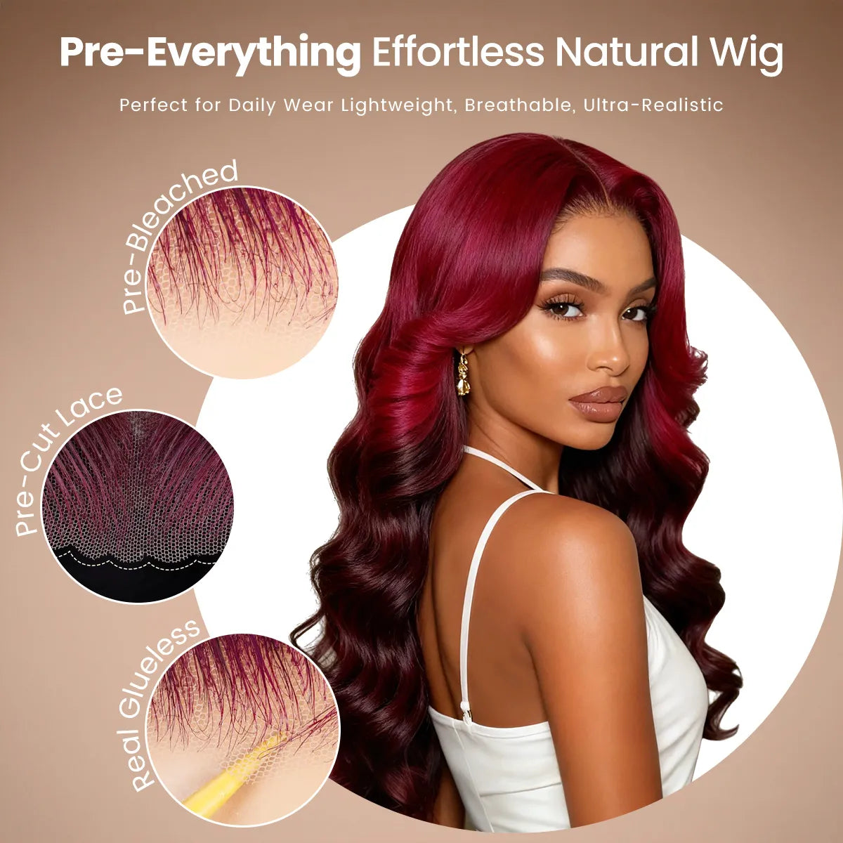 Black Cherry Ombre 6x4.5 Lace Glueless Wig Pre-Everything Bouncy Body Wave 100% Human Hair Wig