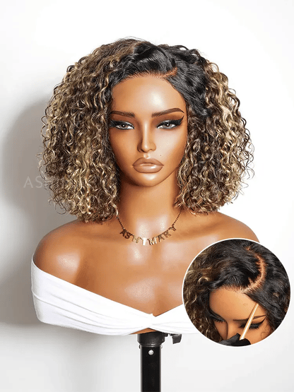 Blonde Highlight Trendy Curly Knotless 4x4 Lace Glueless C Part Pre-Styled Wig
