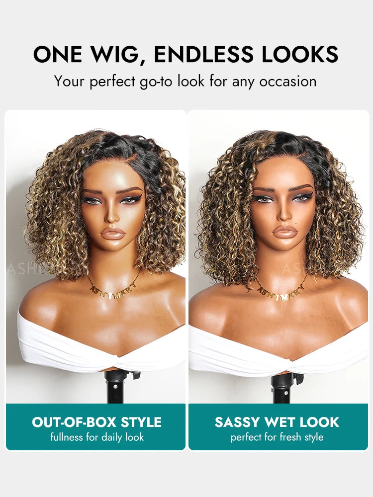 Blonde Highlight Trendy Curly Knotless 4x4 Lace Glueless C Part Pre-Styled Wig