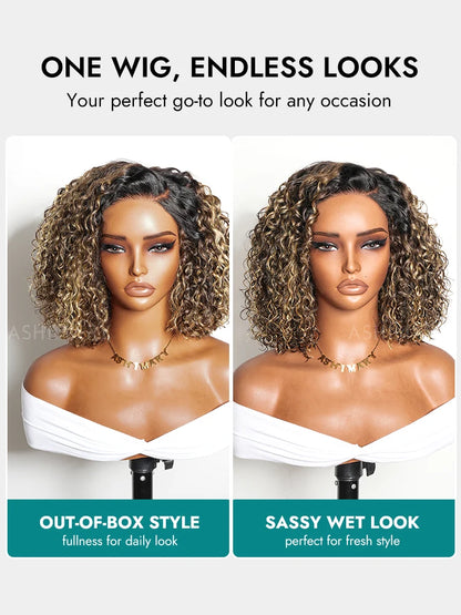 Blonde Highlight Trendy Curly Knotless 4x4 Lace Glueless C Part Pre-Styled Wig