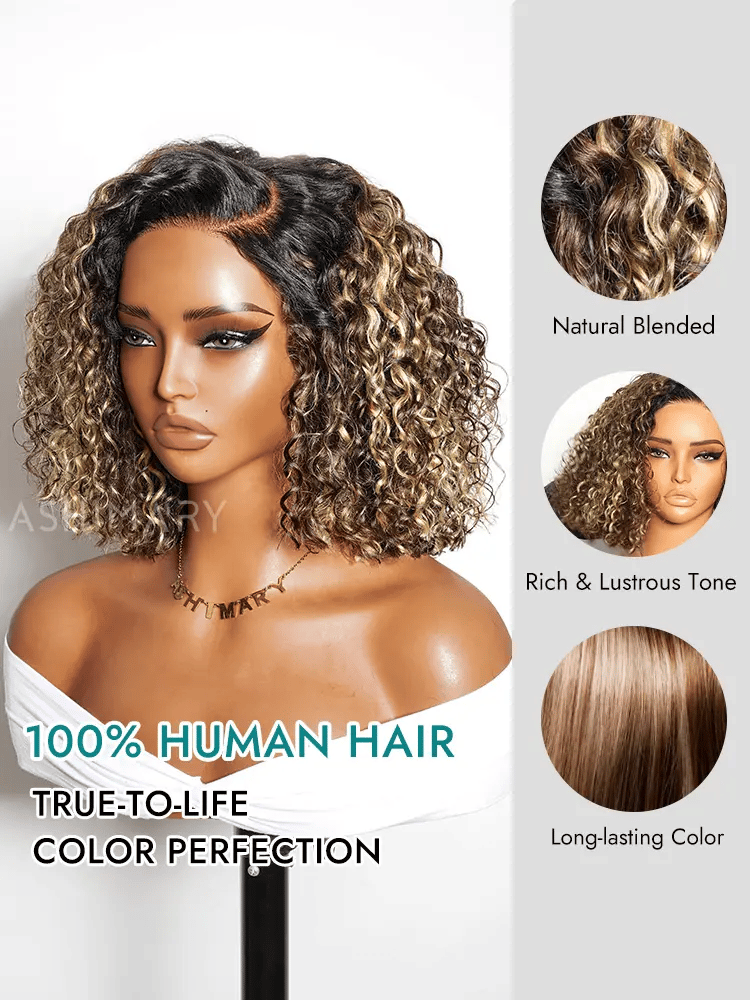 Blonde Highlight Trendy Curly Knotless 4x4 Lace Glueless C Part Pre-Styled Wig