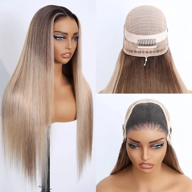 Highlight Blonde Ombre Straight Wig 6x4.5 Transparent Glueless Lace Beginner Friendly Ready To Go Wig