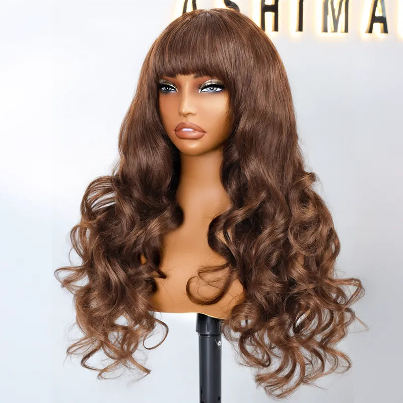 Body Wave Pre-Cut Layer With Bangs Pull Go 3x1 Lace Brown Wig True Scalp Glueless Pre-Styled Wig