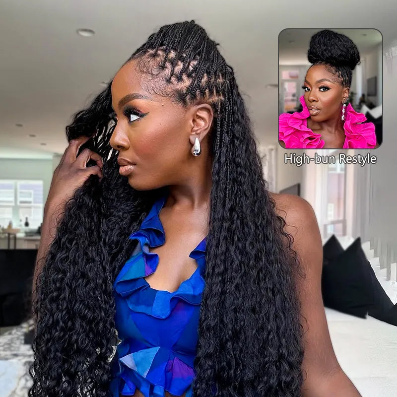 Invisi Strap Full Lace Knotless Boho Curls Braided Long Wig Pre-braid Lightweight Super Natural Scalp