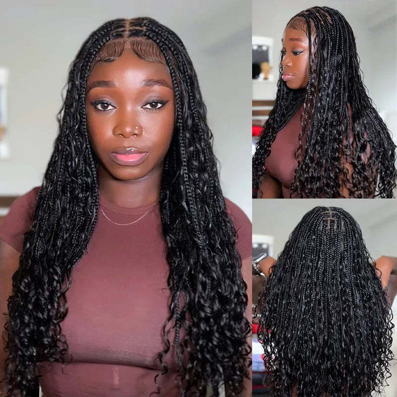 Invisi Strap Full Lace Knotless Boho Curls Braided Long Wig Pre-braid Lightweight Super Natural Scalp